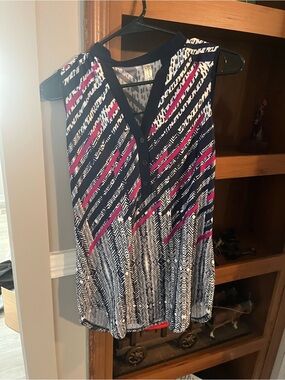PerSeption Concept Navy, White & Pink Patterned Sleeveless Henley Tank